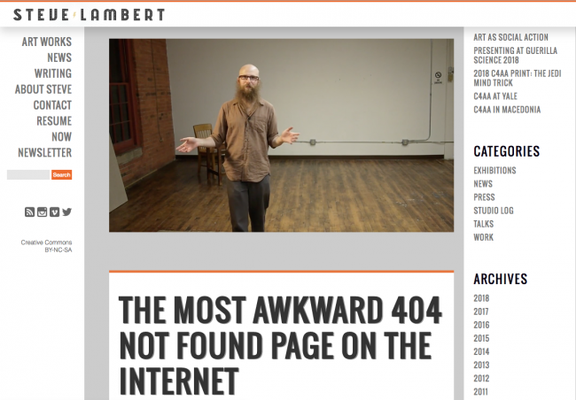 contoh pesan kesalahan 404 dari situs web steve lambert