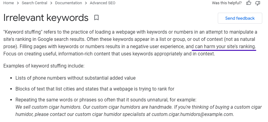 google tentang keyword stuffing